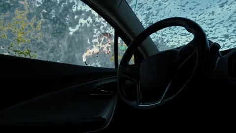 Interior view through soapy windshield during car wash Stock Footage 337775276