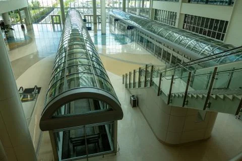 Interior view of the tram stop at Terminal C. Stock Photos
