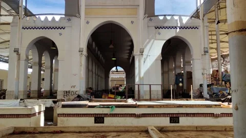 Interior view of the Tunis Central Market. Daily life in the market Stock Footage 222988812