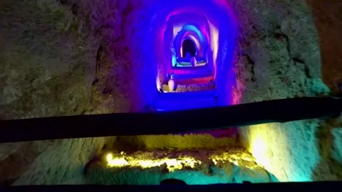Interior view of the tunnels in an ancient underground, stock footage. Stock Footage 304784745