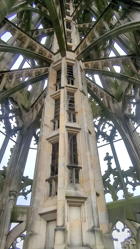 Interior view in upper section of the Ulm Minster tower. Germany 動画素材 321429984