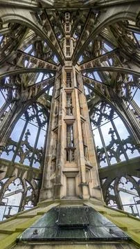 Interior view in upper section of the Ulm Minster tower. Germany. Stock Photos