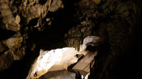 Interior view to Vrelo cave, Matka Canyon, North Macedonia Stock Photos