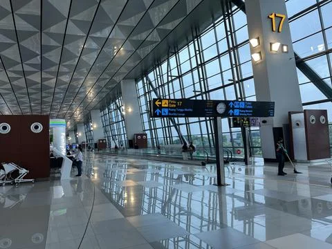 Interior view of waiting room inside an airport Stockfoto's