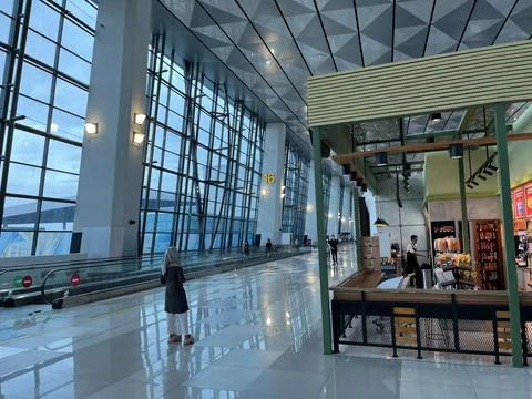 Interior view of waiting room inside an airport 스톡 사진