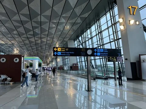 Interior view of waiting room inside an airport Stockfoto's