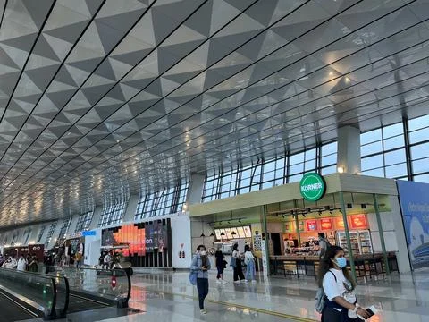 Interior view of waiting room inside an airport 스톡 사진