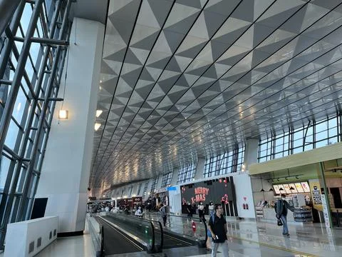 Interior view of waiting room inside an airport Stockfoto's