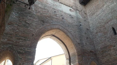 Interior view of the walls of a restored medieval city Stock Footage 96432740