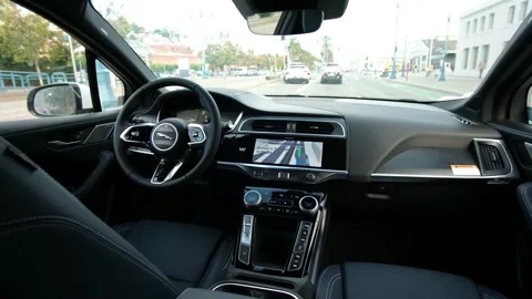 The interior view from a Waymo Self Driving taxi in San Francisco Video stock 332722202