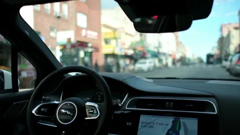 The interior view from a Waymo Self Driving taxi in San Francisco Video stock 332722209