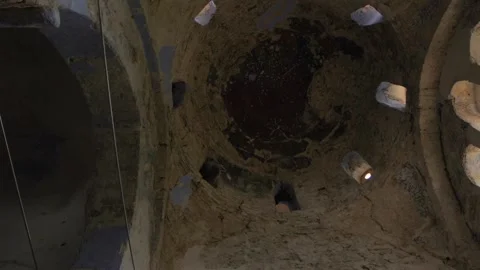 Interior View of Weathered Brick Dome Inside St. Nicholas Monastery Church in 스톡 동영상 343463378