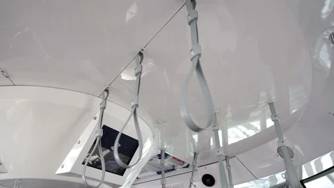 Interior view of the white cableway Stock Footage 98206454