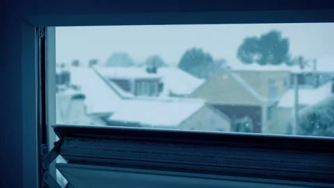 Interior View Of Window With Snow Falling Outside Stock Footage 328056808