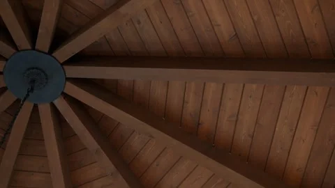Interior view of wooden ceiling with radial beam structure. Ceiling made of Stock Footage 293850185