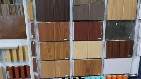 Interior wall panel material samples in a showroom 動画素材 339537648