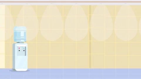 Interior wall with water cooler and tiled floor background Stock Footage 340471673