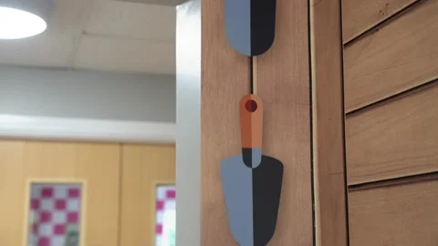 Interior walls of a building have been decorated with vinyl sticker wall Video stock 254181574