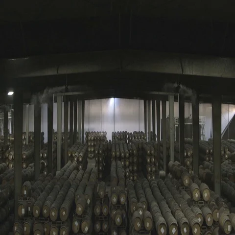 Interior Warehouse with barrels Stock Footage 69339292
