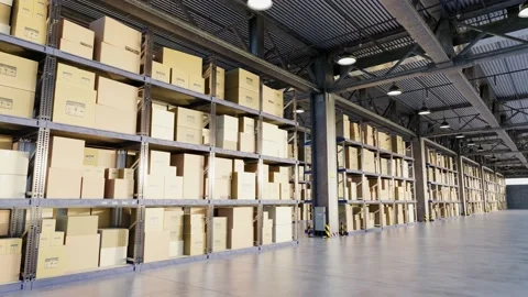 Interior of warehouse with boxes 3d render Stock Footage 222650724