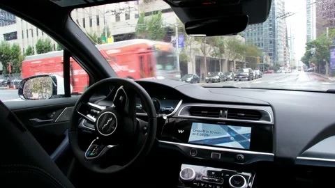 The interior of a Waymo Autonomous self driving taxi in San Francisco Stock Footage 330124911