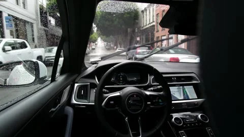 The interior of a Waymo Autonomous self driving taxi in San Francisco Stock Footage 330124916