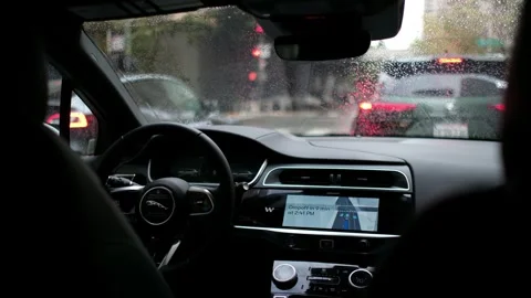 The interior of a Waymo Autonomous self driving taxi in San Francisco Stock Footage 330124917