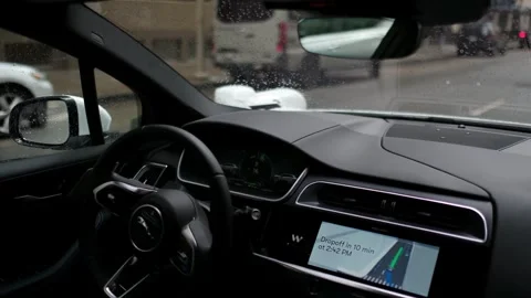 The interior of a Waymo Autonomous self driving taxi in San Francisco Stock Footage 330124923