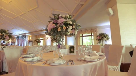 Interior of a wedding hall decoration ready for guests.Beautiful room for Stock Footage 64645112