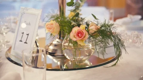 Interior of a wedding hall decoration ready for guests Video stock 74887193