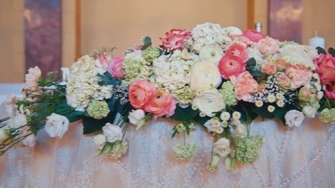 Interior of a wedding hall decoration ready for guests Stock Footage 74887369