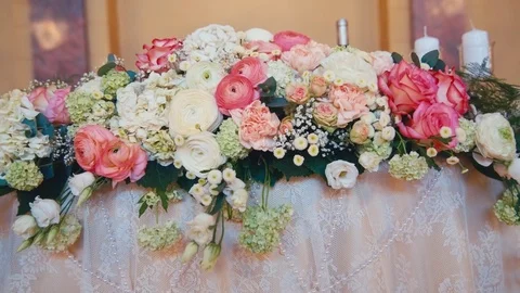 Interior of a wedding hall decoration ready for guests Stock Footage 74891579