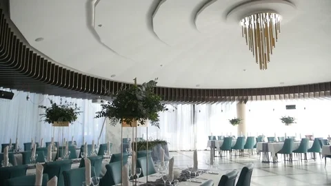 Interior of a wedding hall decoration ready for guests.Beautiful room for Stock Footage 75457629