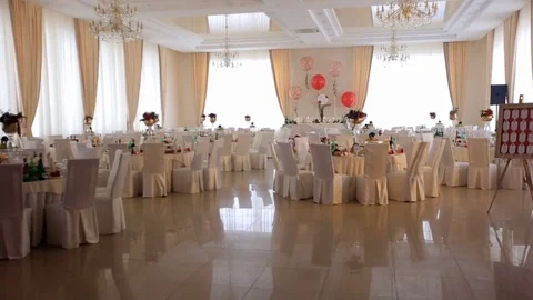 Interior of a wedding hall decoration ready for guests. Interior of a wedding 스톡 동영상 78720291