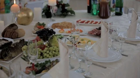 Interior of a wedding hall decoration ready for guests. table for newlyweds is 動画素材 79238757