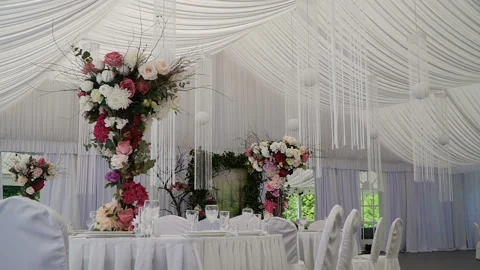 Interior of a wedding hall decoration ready for guests.Beautiful room for Video stock 86177603