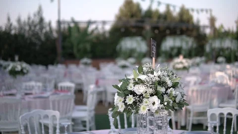 Interior Of a Wedding Hall Decoration Ready For Guests 2 Stock Footage 128398005