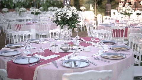 İnterior of a Wedding Hall Decoration Ready For Guests Stock Footage 130022520