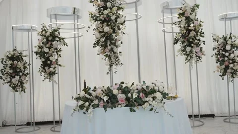 Interior Of A Wedding Hall Decoration Ready For Guests beautiful Room Stock Footage 201250714