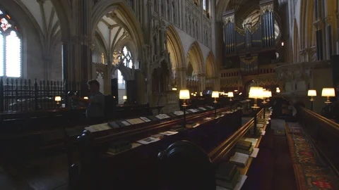 Interior of Wells Cathedral - 90 degrees of Choir Stock Footage 90620838