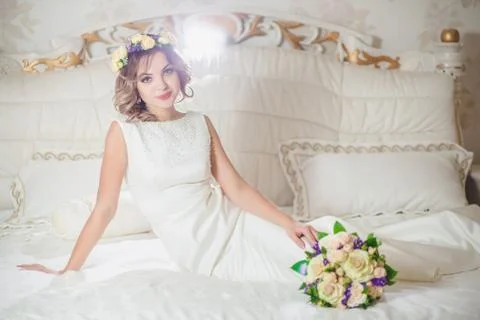 Interior white bride bed Stock Photos