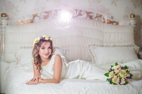 Interior white bride bed Stock Photos