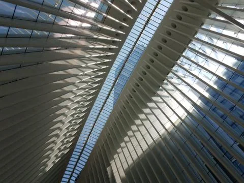 Interior of white building with sky light windows and sun Stock Photos