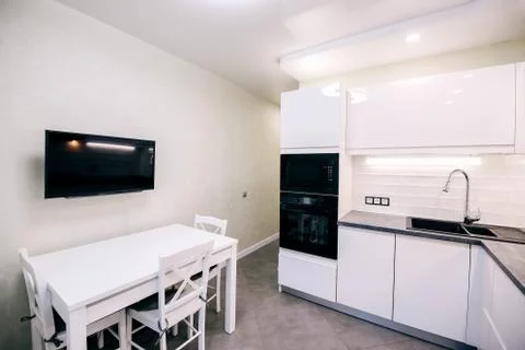 Interior white modern kitchen Stock Photos