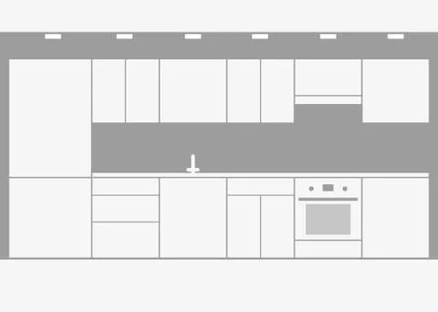 Interior of white modular kitchen in minimalist style. Monochrome kitchen, st Stock Illustration
