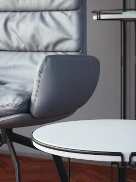 Interior with white round coffee table. 3d rendering Illustrazione stock