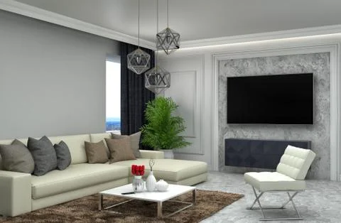 Interior with white sofa. 3d illustration Stock Illustration
