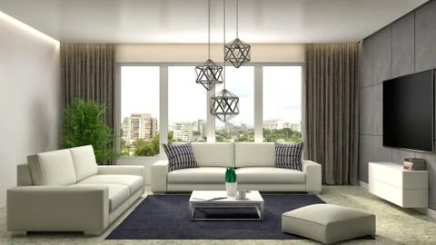Interior with white sofa. 3d illustration Stock Illustration