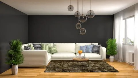 Interior with white sofa. 3d illustration Stock Illustration