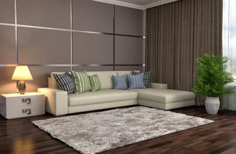 Interior with white sofa. 3d illustration Stock Illustration